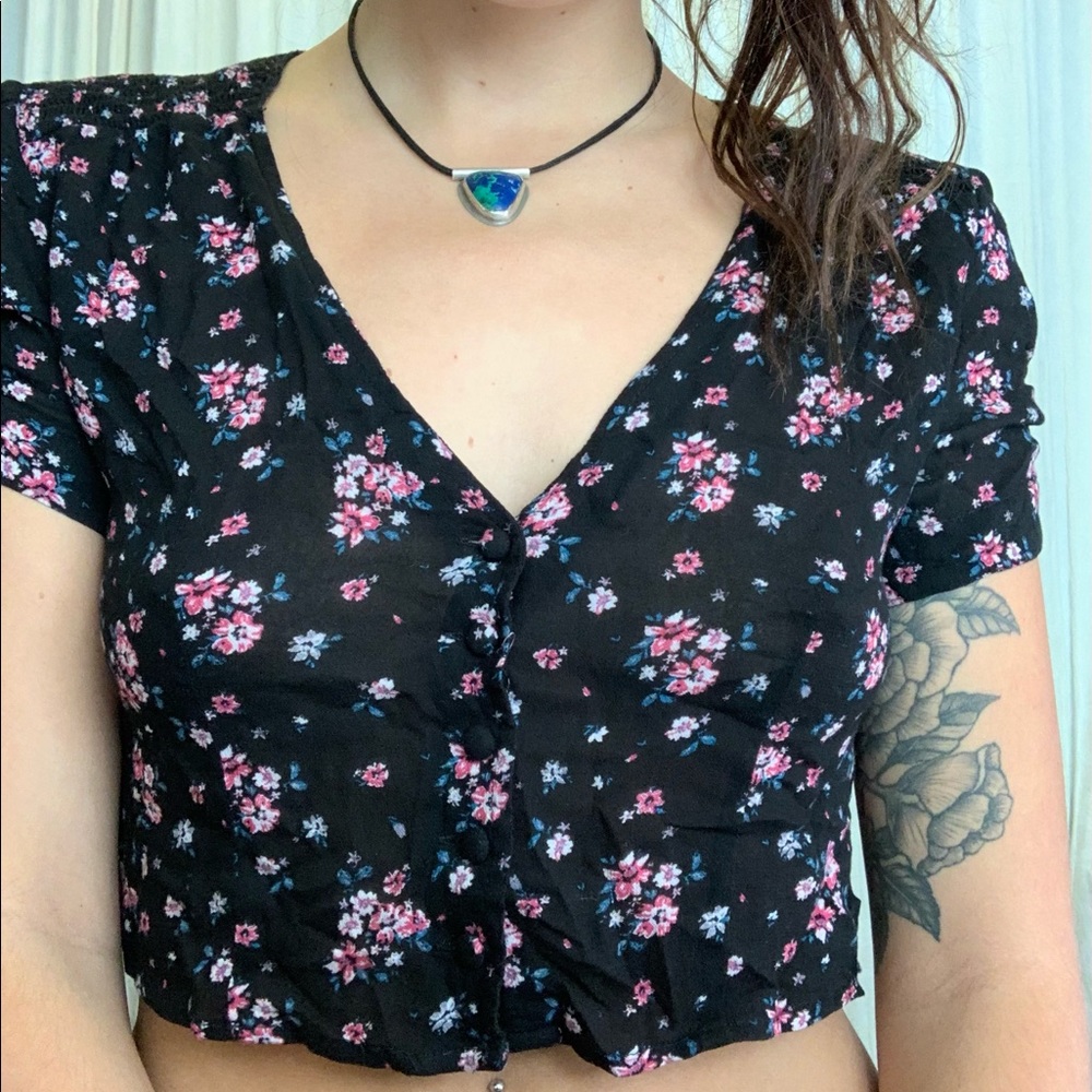 Urban Outfitters Button Down Floral Crop Top